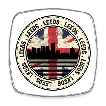 Leeds Skyline Gewerkschaftsabzeichen - Viereckiger Kühlschrankmagnet - Weiß - Vorne