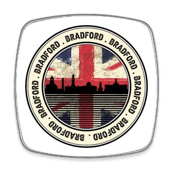 Bradford Skyline Union Jack Retro-Abzeichen - Viereckiger Kühlschrankmagnet - Weiß - Vorne