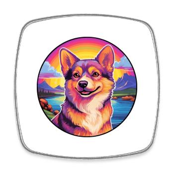 Norvégien Lundehund Chien Race Coloré Dessin Animé Wat - Magnet carré - blanc - Devant