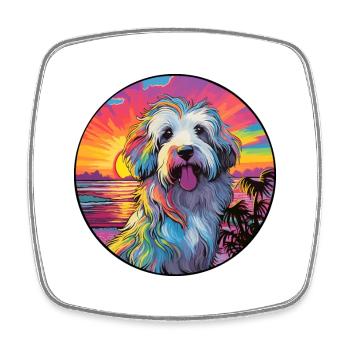 Old English Sheepdog Dog Breed Colorful Cartoon Wa - Square fridge magnet - white - Front