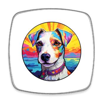 Parson Russell Terrier Dog Breed Colorful Cartoon - Square fridge magnet - white - Front