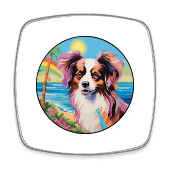 Papillon chien race coloré dessin animé aquarelle - Magnet carré - blanc - Devant