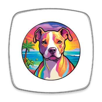 Pitbull Chien Race Coloré Dessin Animé Aquarelle - Magnet carré - blanc - Devant