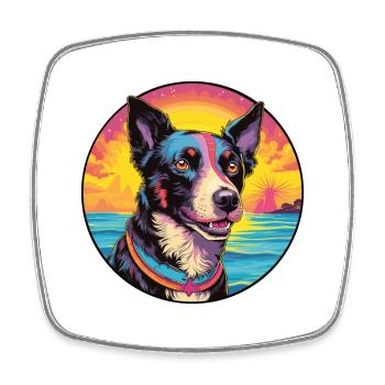 Chien de bouvier portugais race coloré dessin animé eau - Magnet carré - blanc - Devant