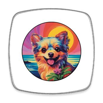 Russian Toy Dog Breed Colorful Cartoon Watercolor - Square fridge magnet - white - Front