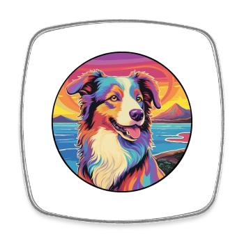 Scotch Collie Hund Rasse Bunte Karikatur Watercolo - Viereckiger Kühlschrankmagnet - Weiß - Vorne