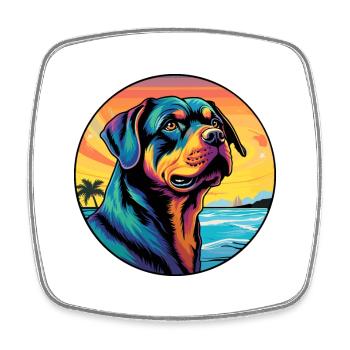 Rottweiler Hunderasse Bunte Karikatur Aquarell - Viereckiger Kühlschrankmagnet - Weiß - Vorne