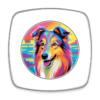 Rough Collie Dog Breed Colorful Cartoon Watercolor - Square fridge magnet - white - Front