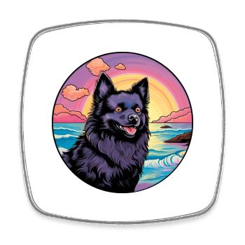 Schipperke Hunderasse buntes Karikatur-Aquarell - Viereckiger Kühlschrankmagnet - Weiß - Vorne