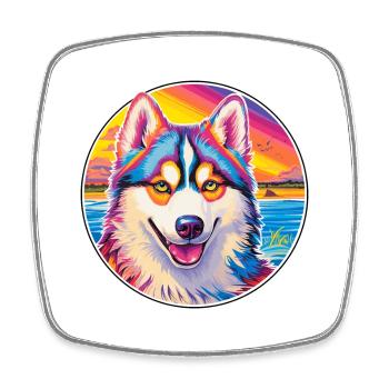 Siberian Husky Dog Breed Colorful Cartoon Watercol - Square fridge magnet - white - Front