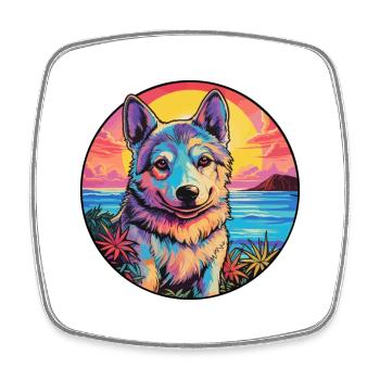 Tamaskan Dog Breed Colorful Cartoon Watercolor - Square fridge magnet - white - Front