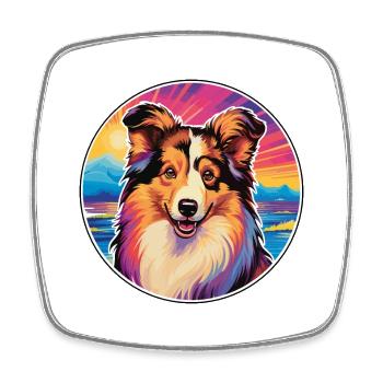 Shetland Chien De Berger Race De Chien Coloré Dessin Animé Eau - Magnet carré - blanc - Devant