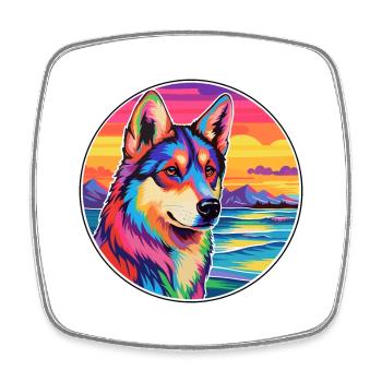 Chien de traîneau sibérien race de chien de dessin animé coloré Waterc - Magnet carré - blanc - Devant