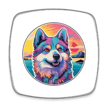 Siberian Laika Dog Breed Colorful Cartoon Watercol - Square fridge magnet - white - Front