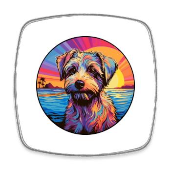 Sportliche Lucas Terrier Hunderasse Bunte Karikatur - Viereckiger Kühlschrankmagnet - Weiß - Vorne