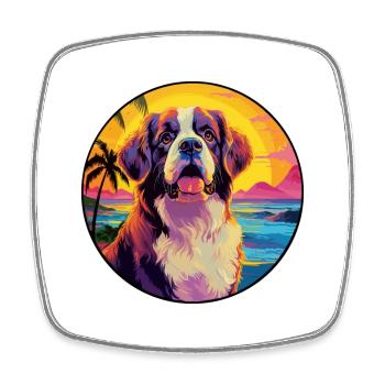 St Bernard Dog Breed Colorful Cartoon Watercolor - Square fridge magnet - white - Front