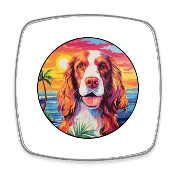 Welsh Springer Spaniel Dog Breed Colorful Cartoon - Square fridge magnet - white - Front