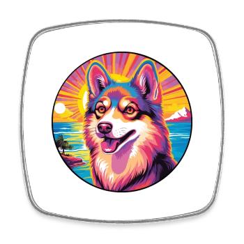 West Siberian Laika Dog Breed Colorful Cartoon Wat - Square fridge magnet - white - Front