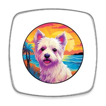 Westie Hunderasse buntes Karikatur-Aquarell - Viereckiger Kühlschrankmagnet - Weiß - Vorne