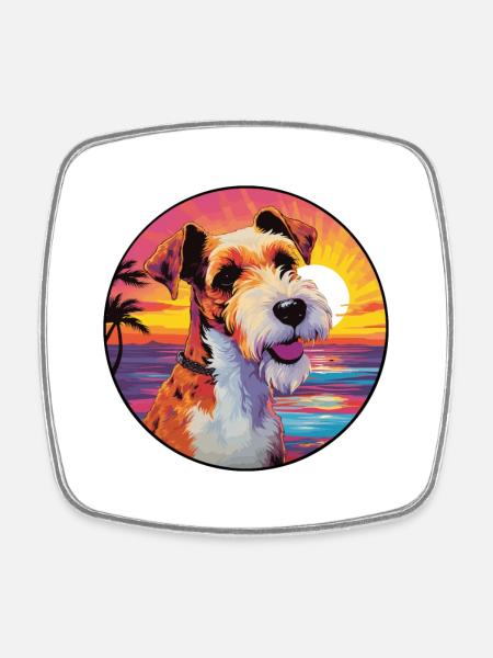Fil Fox Terrier Chien Race Coloré Cartoon Waterc - Magnet carré - blanc