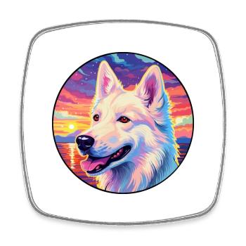 White Shepherd Dog Breed Colorful Cartoon Watercol - Square fridge magnet - white - Front