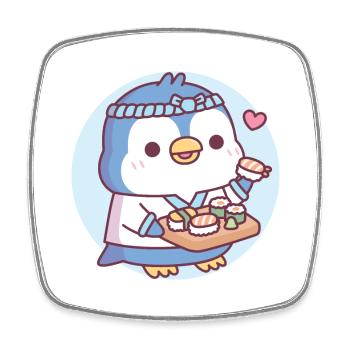 Cute Blue Penguin Sushi Chef - Square fridge magnet - white - Front