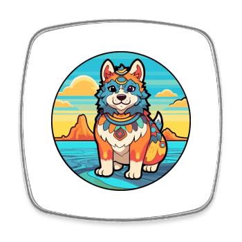 Ainu chien race Cartoon Kawaii Clipart aquarelle - Magnet carré - blanc - Devant