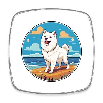 American Eskimo Dog Breed Cartoon Kawaii Clipart - Square fridge magnet - white - Front