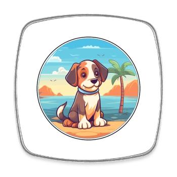 Aidi chien race dessin animé Kawaii Clipart aquarelle - Magnet carré - blanc - Devant
