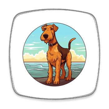 Airedale Terrier Hund Rasse Cartoon Kawaii Clipart - Viereckiger Kühlschrankmagnet - Weiß - Vorne