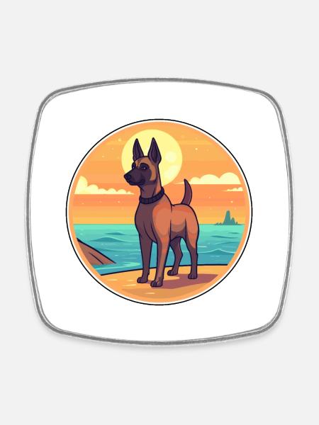 Belgian Malinois Dog Breed Cartoon Kawaii Clipart - Square fridge magnet - white