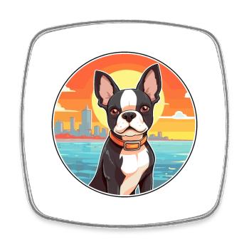 Boston Terrier chien race Cartoon Kawaii Clipart - Magnet carré - blanc - Devant