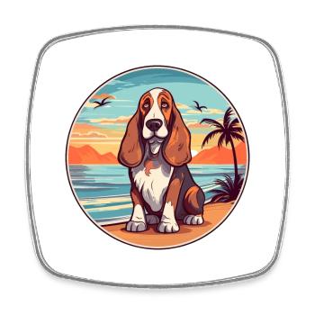 Basset Hound chien race Cartoon Kawaii Clipart chien - Magnet carré - blanc - Devant