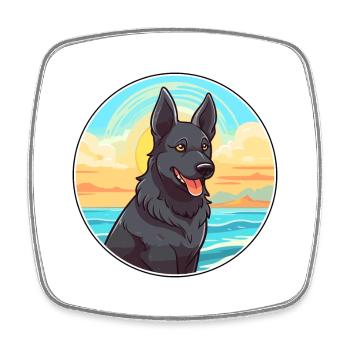 Chien d’élan norvégien noir race de chien Cartoon Kawaii - Magnet carré - blanc - Devant