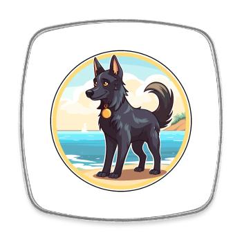 Belgian Groenendael Dog Breed Cartoon Kawaii Dog - Square fridge magnet - white - Front