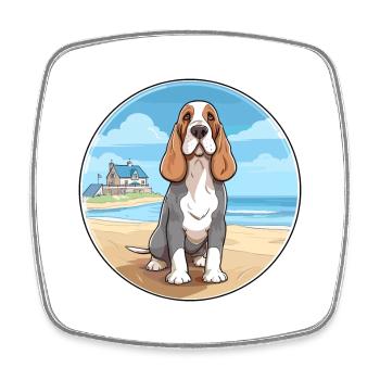 Blue Gascony Basset Dog Breed Cartoon Kawaii Dog - Square fridge magnet - white - Front
