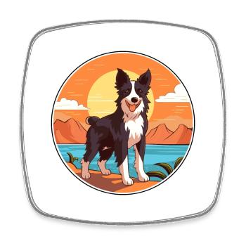 Border Collie Hund Rasse Cartoon Kawaii Clipart Hund - Viereckiger Kühlschrankmagnet - Weiß - Vorne