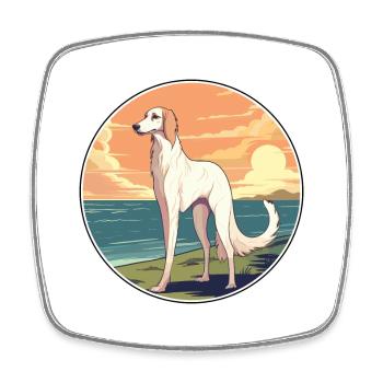 Borzoi Dog Breed Cartoon Kawaii Clipart Watercolor - Square fridge magnet - white - Front