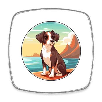 Cao Da Serra De Aires Hunderasse Cartoon Kawaii Hund - Viereckiger Kühlschrankmagnet - Weiß - Vorne