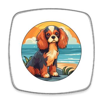 Cavalier King Charles Épagneul chien race dessin animé - Magnet carré - blanc - Devant