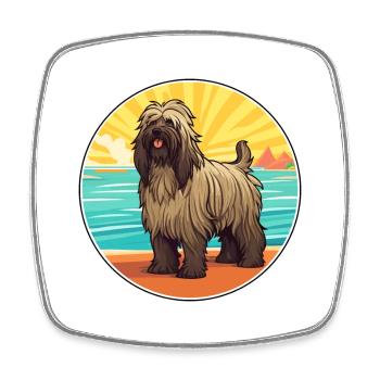 Briard Dog Breed Cartoon Kawaii Clipart Watercolor - Square fridge magnet - white - Front