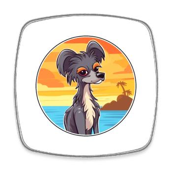 Chinesischer Schopfhund, Rasse, Cartoon, Kawaii, Clipart - Viereckiger Kühlschrankmagnet - Weiß - Vorne
