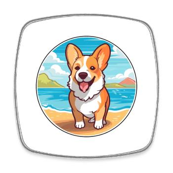 Corgi Hund Rasse Cartoon Kawaii Clipart Aquarell - Viereckiger Kühlschrankmagnet - Weiß - Vorne