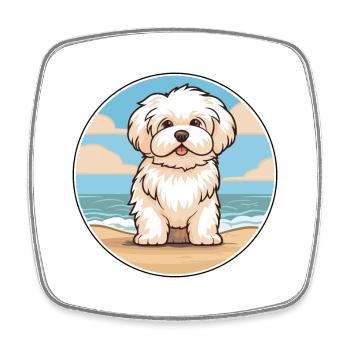Coton De Tuléar chien race Cartoon Kawaii Clipart - Magnet carré - blanc - Devant