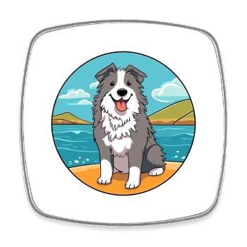 Chien de berger croate chien race Cartoon Kawaii Clipart - Magnet carré - blanc - Devant