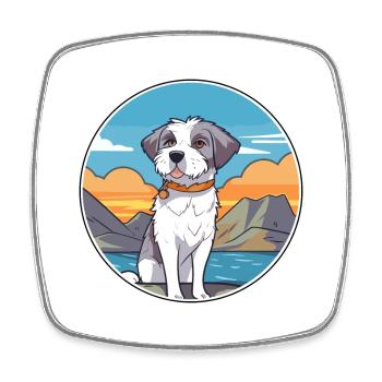 Cumberland chien de berger race chien dessin animé Kawaii chien - Magnet carré - blanc - Devant