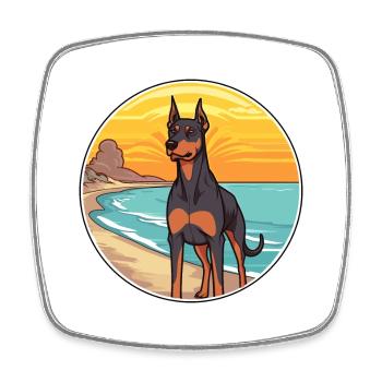 Doberman Pinscher chien race Cartoon Kawaii Clipart - Magnet carré - blanc - Devant