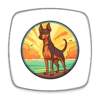 German Pinscher Dog Breed Cartoon Kawaii Clipart - Square fridge magnet - white - Front