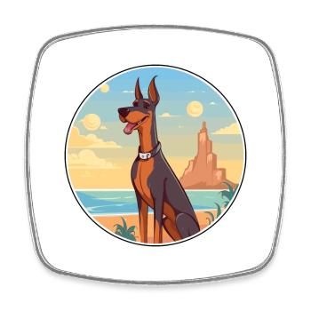 Doberman chien race dessin animé Kawaii Clipart chien animal de compagnie - Magnet carré - blanc - Devant