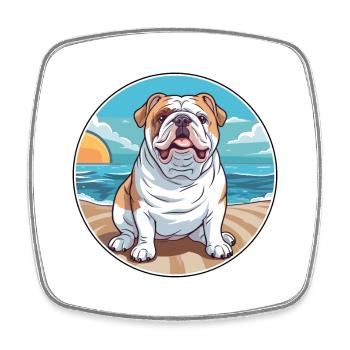 English Bulldog Dog Breed Cartoon Kawaii Clipart - Square fridge magnet - white - Front